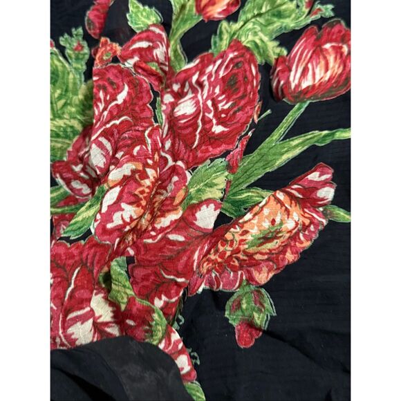 New April Cornell Rose Scarf 40x40 Floral Cottage~Black - Picture 5 of 7